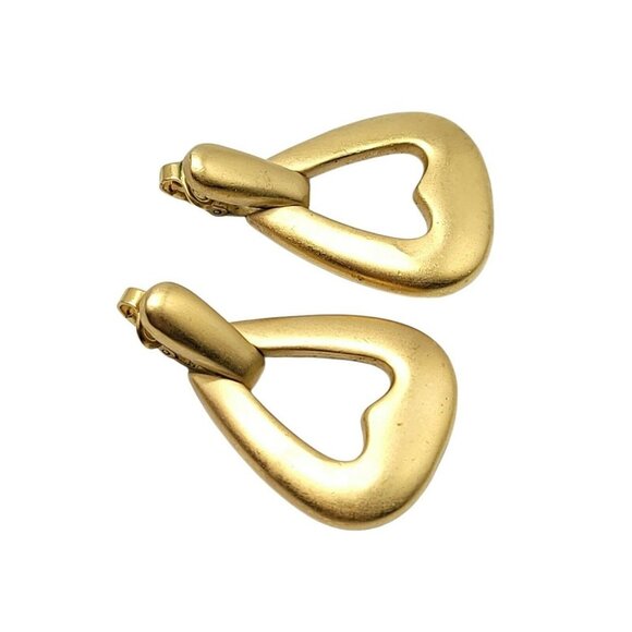 Crown Trifari Matte Gold Large Door Knocker Clip Earrings Vintage - Picture 2 of 4